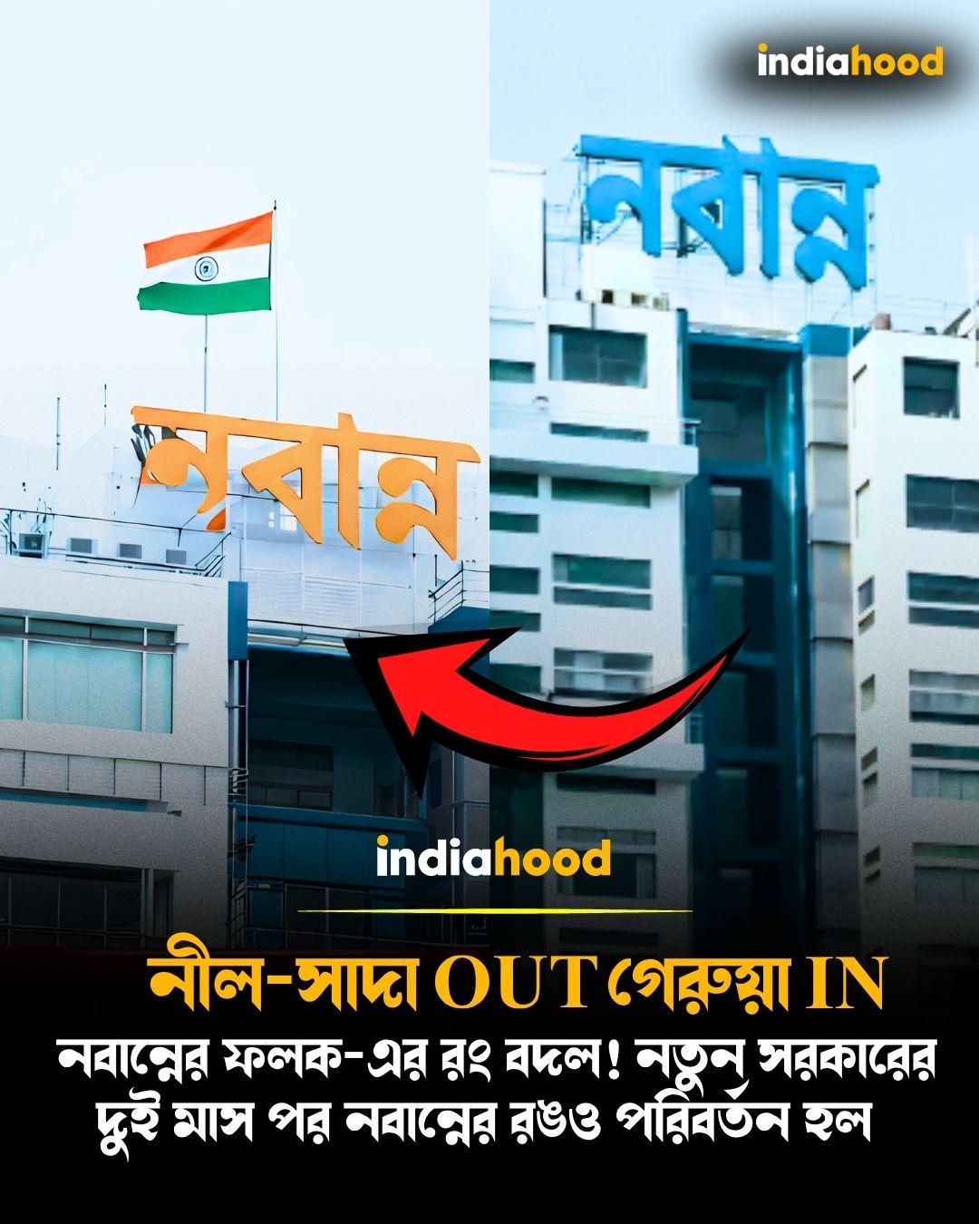 নবান্নের ফলক-এর রং বদল! নতুন সরকারের   দুই মাস পর নবান্নের রঙও পরিবর্তন হল